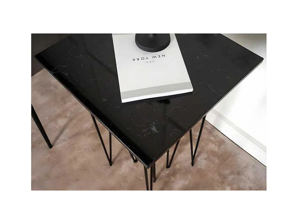 Stone Bijzettafel 40X40 Cm Glas Zwart Marmor Decor.-Furniture Fashion