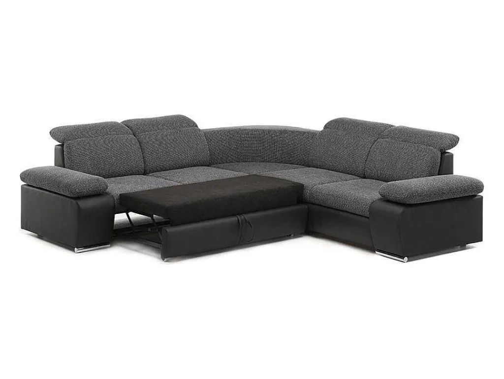 Symmetrische Hoekbank Van Kunstleer En Stof Rabelais - Tweekleurig Antraciet En Zwart-Vente-unique