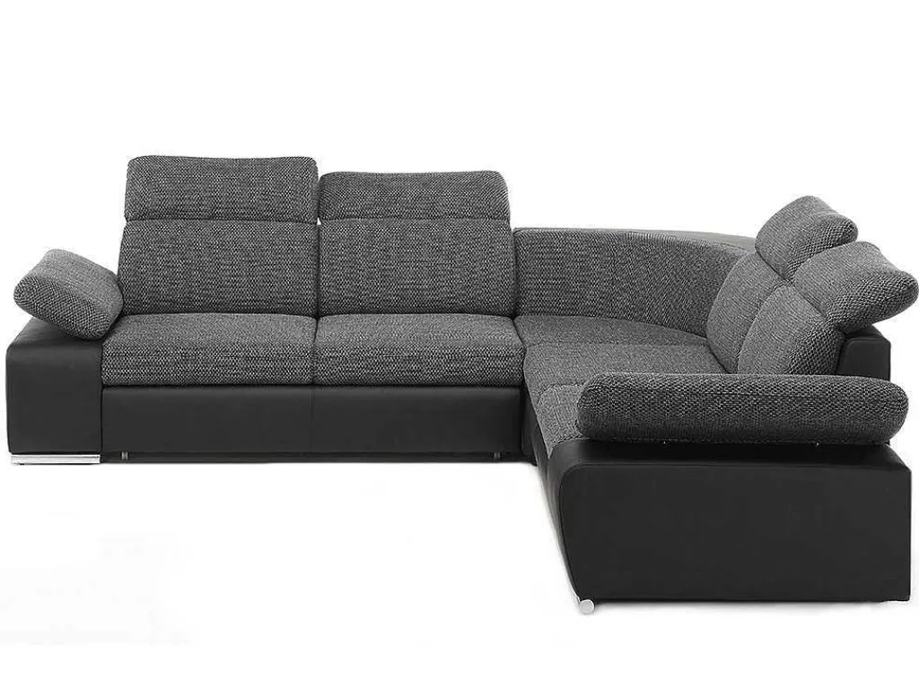 Symmetrische Hoekbank Van Kunstleer En Stof Rabelais - Tweekleurig Antraciet En Zwart-Vente-unique