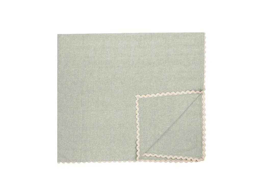 Tafelkleed + 4 Katoenen Servetten - Beige Rand - Groen - 140 X 240 Cm - Loania-OZAIA New