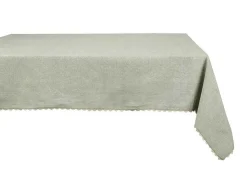 Tafelkleed + 4 Katoenen Servetten - Beige Rand - Groen - 140 X 240 Cm - Loania-OZAIA New
