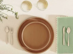 Tafelkleed + 4 Katoenen Servetten - Beige Rand - Groen - 140 X 240 Cm - Loania-OZAIA New