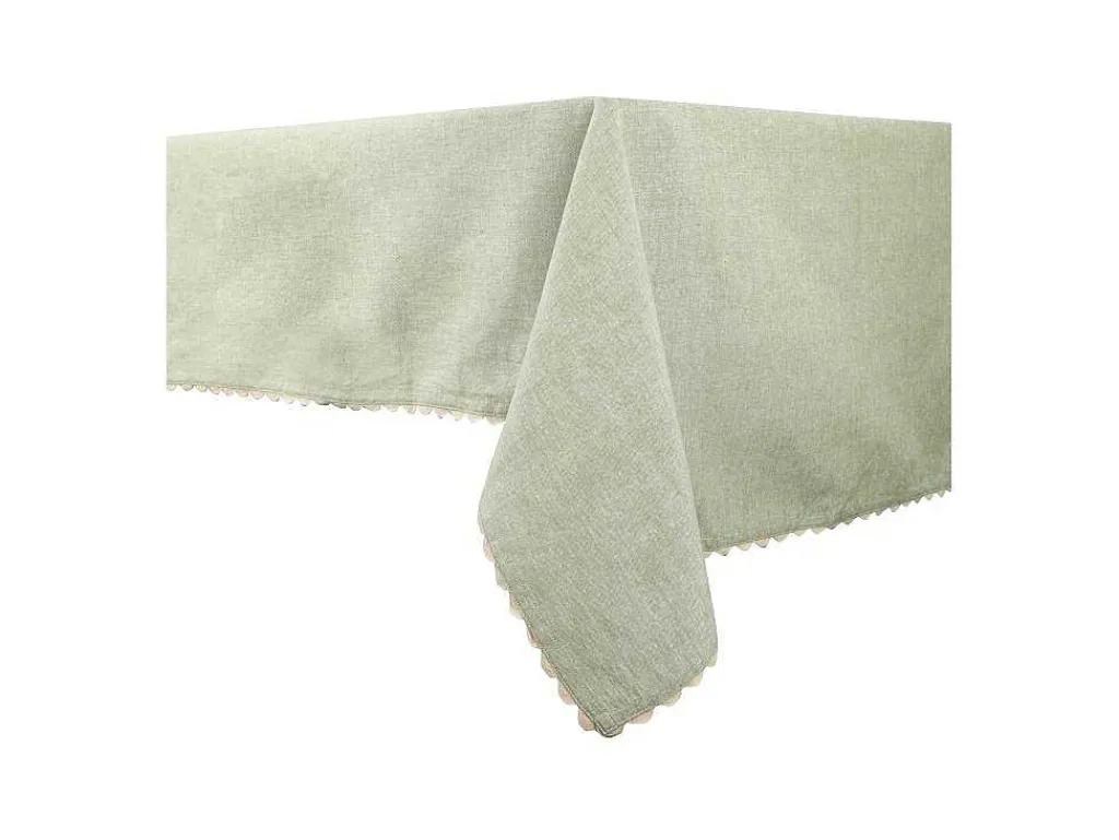 Tafelkleed + 4 Katoenen Servetten - Beige Rand - Groen - 140 X 240 Cm - Loania-OZAIA New
