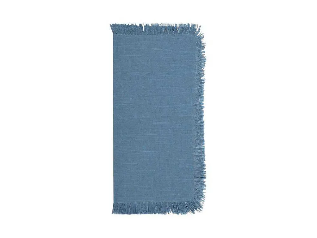 Tafelkleed + 4 Servetten Met Franjes - Katoen - Blauw - 140 X 240 Cm - Pola-OZAIA Outlet