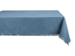 Tafelkleed + 4 Servetten Met Franjes - Katoen - Blauw - 140 X 240 Cm - Pola-OZAIA Outlet