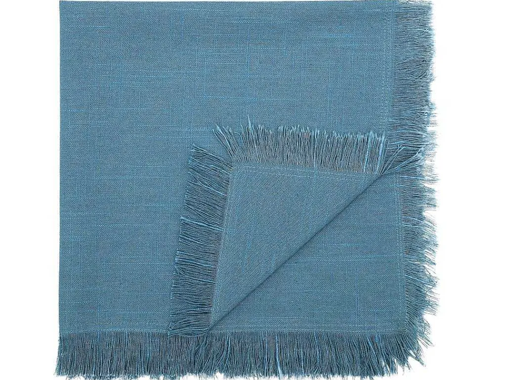 Tafelkleed + 4 Servetten Met Franjes - Katoen - Blauw - 140 X 240 Cm - Pola-OZAIA Outlet