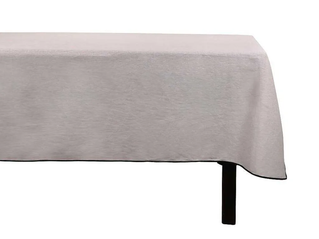 Tafellaken Van Katoen En Linnen Met Zwarte Rand - 170 X 170 Cm - Taupegrijs - Borina-OZAIA Best