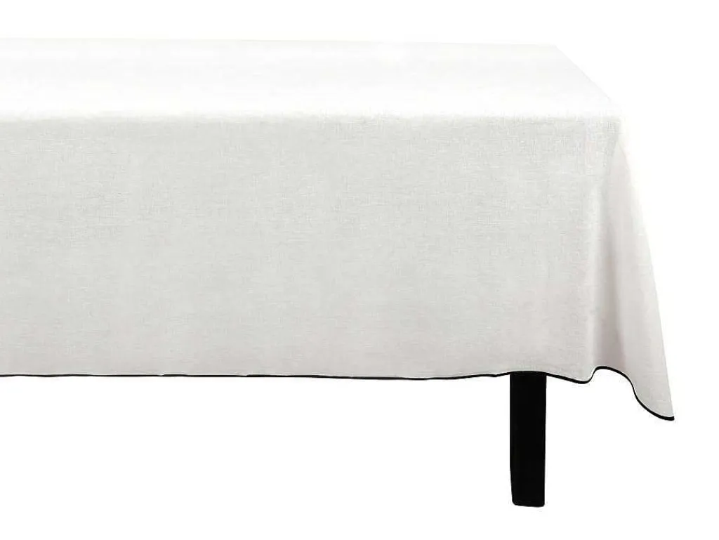 Tafellaken Van Katoen En Linnen Met Zwarte Rand - 170 X 250 Cm - Gebroken Wit - Borina-OZAIA Clearance