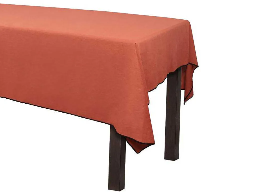 Tafellaken Van Katoen En Linnen Met Zwarte Rand - 170 X 250 Cm - Terracotta - Borina-OZAIA Online