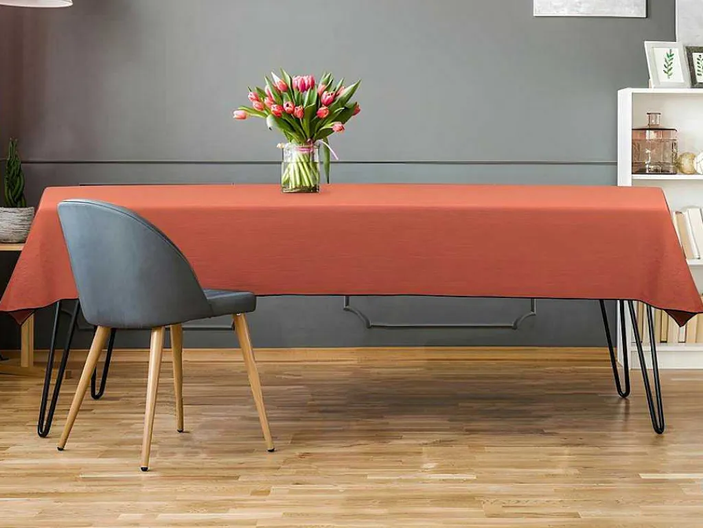 Tafellaken Van Katoen En Linnen Met Zwarte Rand - 170 X 300 Cm - Terracotta - Borina-OZAIA Best