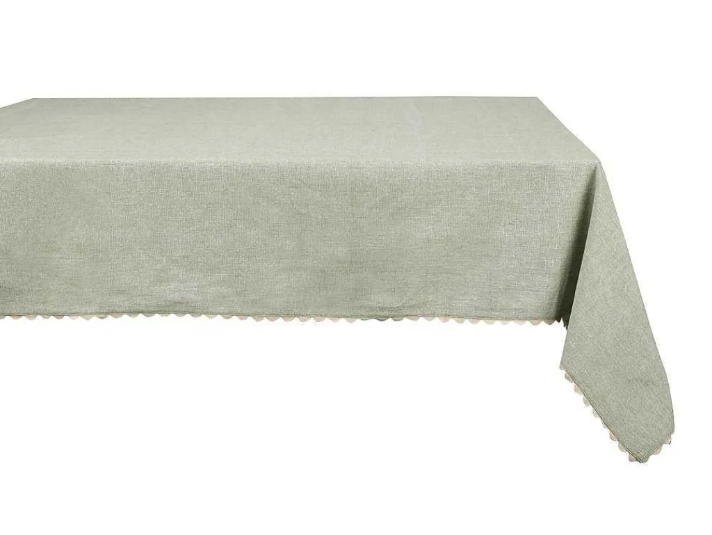 Tafellaken Van Katoen Met Beige Rand - 140 X 240 Cm - Groen - Loania-OZAIA Clearance