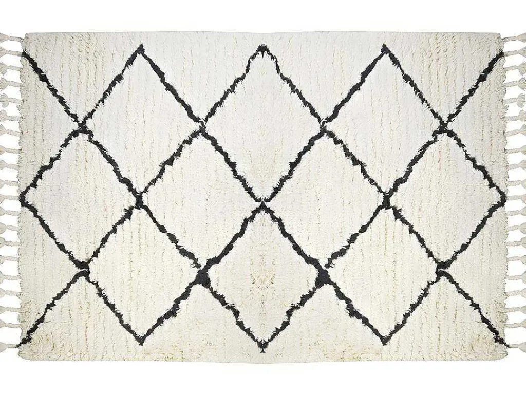 Tapijt Berberstijl Marcus - 100% Wol - 120 X 170 Cm - Beige En Zwart-OZAIA Discount
