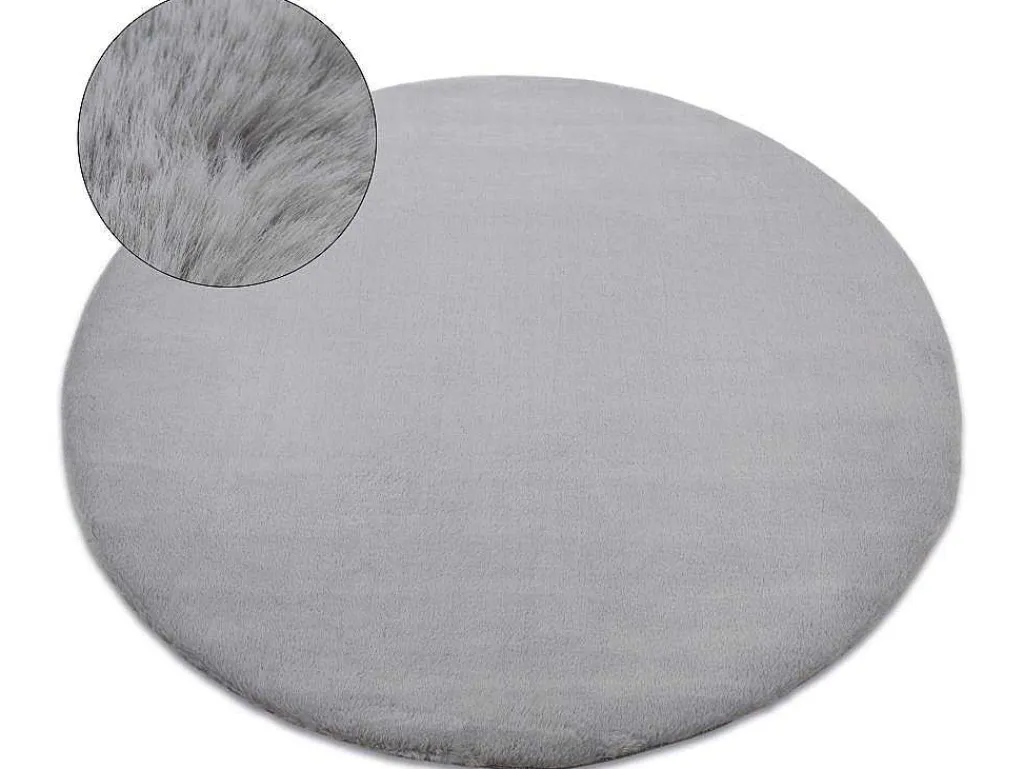 Tapijt Bunny Rond Zilver Imitatie Konijnenvacht Cercle 160 Cm-RugsX Discount
