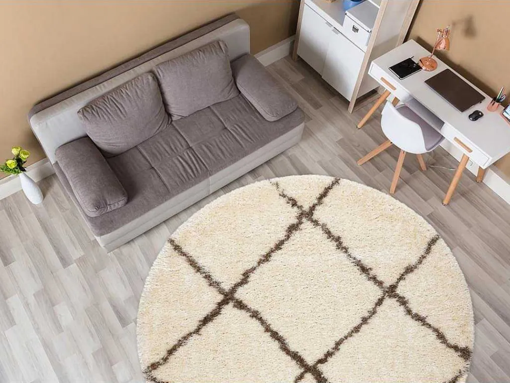 Tapijt Fluffy 2373 Cirkel Shaggy Latwerk Room / Beige Cercle 160 Cm-RugsX Discount