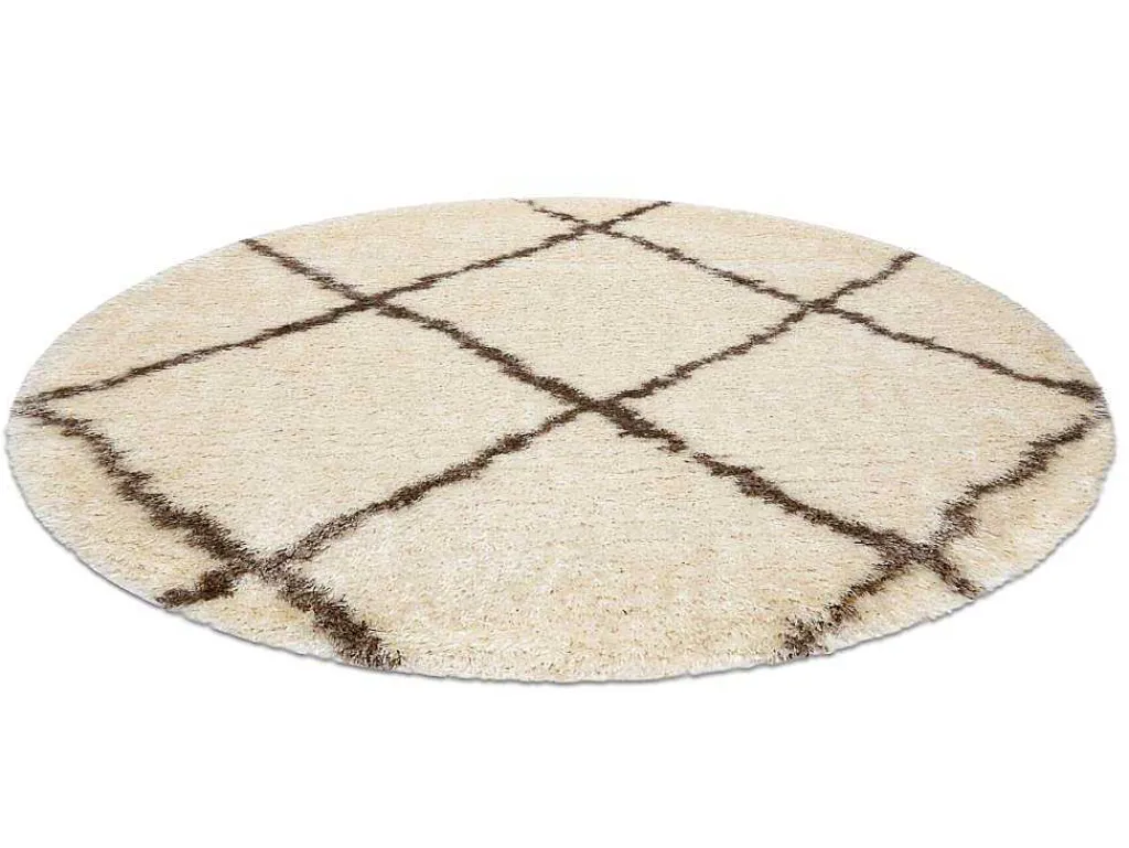 Tapijt Fluffy 2373 Cirkel Shaggy Latwerk Room / Beige Cercle 160 Cm-RugsX Discount