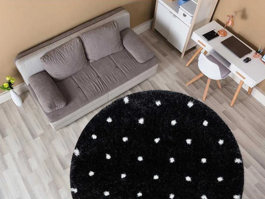 Tapijt Fluffy 2370 Cirkel, Shaggy Stippen Antraciet / Wit Cercle 160 Cm-RugsX