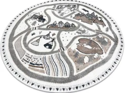 Tapijt Fun Land Voor Kinderen, Dorp, Straten, Wiel - Creme Cercle 140 Cm-RugsX Online