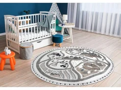 Tapijt Fun Land Voor Kinderen, Dorp, Straten, Wiel - Creme Cercle 200 Cm-RugsX Best