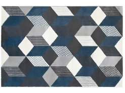 Tapijt Geometrisch Design Carrio - Polypropyleen - 160 X 230 Cm - Grijs, Wit En Blauw-OZAIA Discount