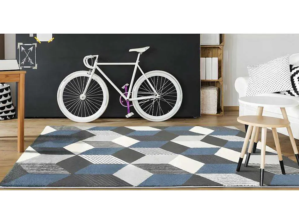 Tapijt Geometrisch Design Carrio - Polypropyleen - 160 X 230 Cm - Grijs, Wit En Blauw-OZAIA Discount