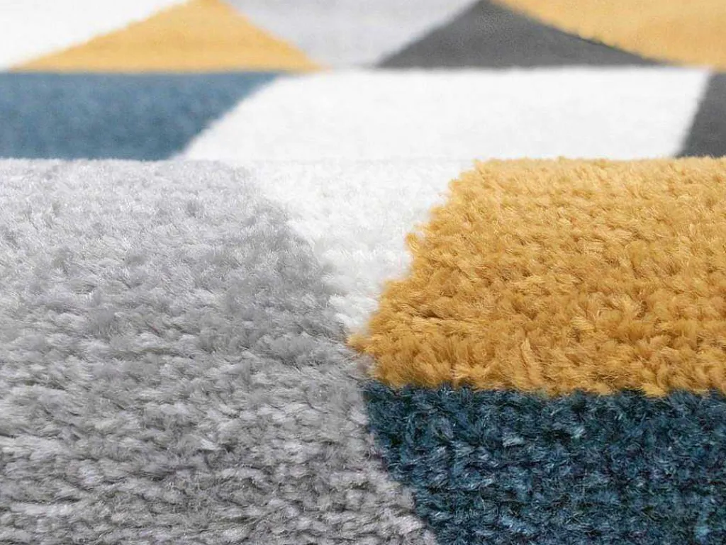 Tapijt Geometrisch Scandinavische Stijl Geomie - Polypropyleen - 120 X 170 Cm - Geel, Grijs En Blauw-OZAIA Sale