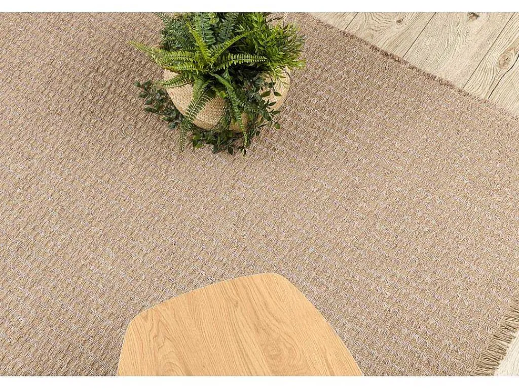 Tapijt Jute 3650 Beige Een Kleur - Jute, Platgeweven, Franjes 140X190 Cm-RugsX Hot