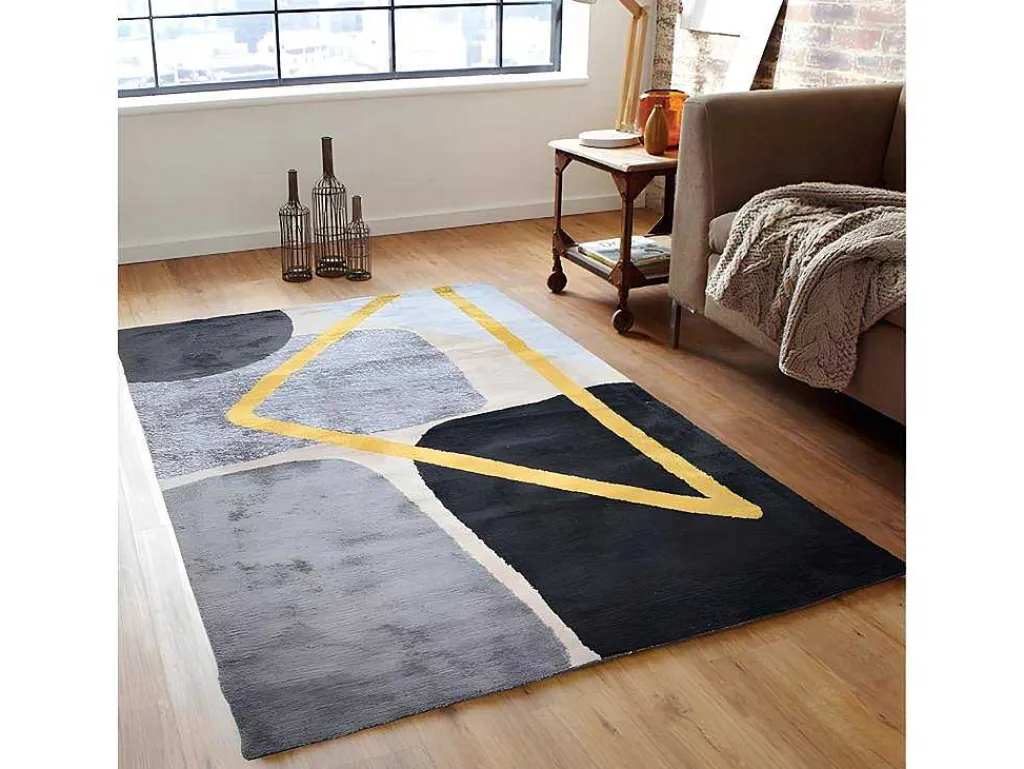 Tapijt Moderne Stijl Picadilly - 160X230Cm - Grijs, Zwart En Goud-OZAIA New