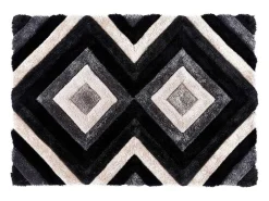 Tapijt Shaggy Met 3D-Effect Sablier - Polyester - 140 X 200 Cm - Grijs Zwart En Wit-OZAIA Clearance