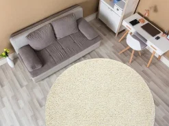 Tapijt Soffi Rond Shaggy 5Cm Creme Cercle 120 Cm-RugsX Clearance