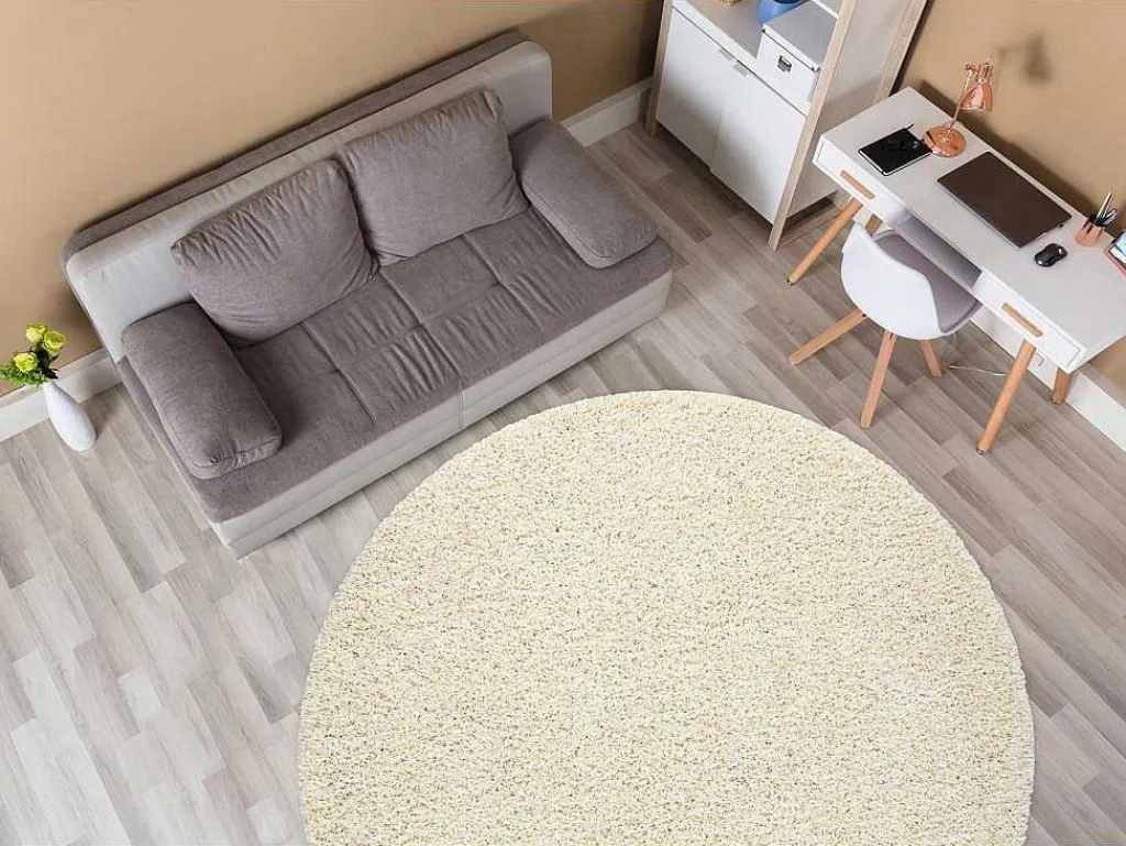 Tapijt Soffi Rond Shaggy 5Cm Creme Cercle 120 Cm-RugsX Clearance