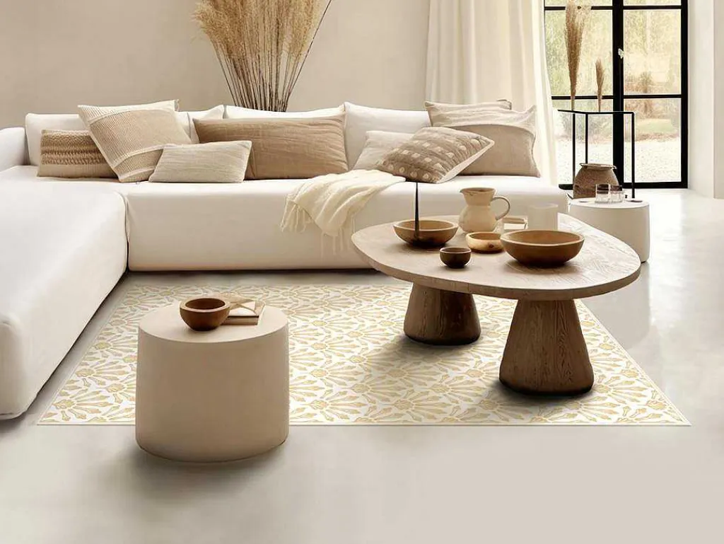 Tapijt Van Vinyl Met Art-Decostijl - 120 X 180 Cm - Beige En Wit - Duchessy-OZAIA