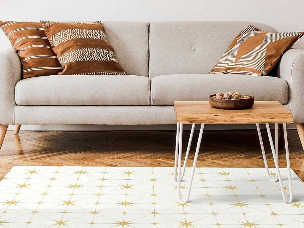 Tapijt Van Vinyl Met Art-Decostijl - 120 X 180 Cm - Wit En Goudkleurig - Caroza-OZAIA Best