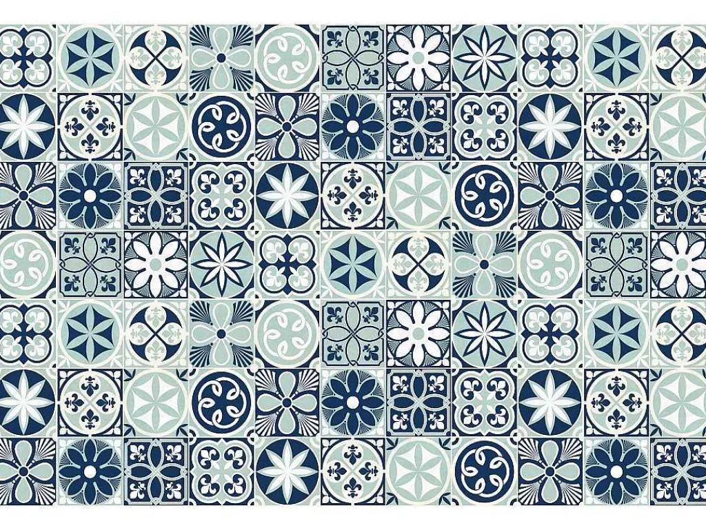 Tapijt Van Vinyl Met Cementtegeleffect - 120 X 180 Cm - Blauw - Rica-OZAIA
