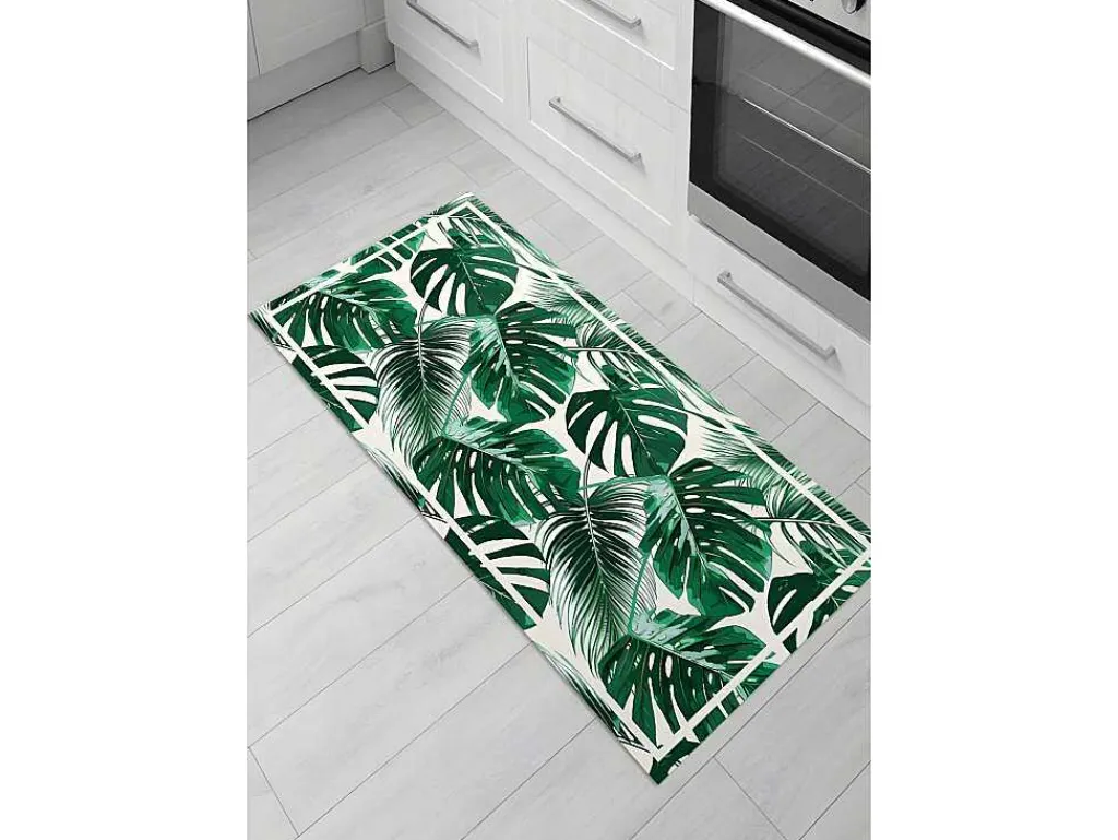 Tapijt Van Vinyl Met Etnische Stijl Sierrana - 66 X 160 Cm - Groen En Wit-OZAIA