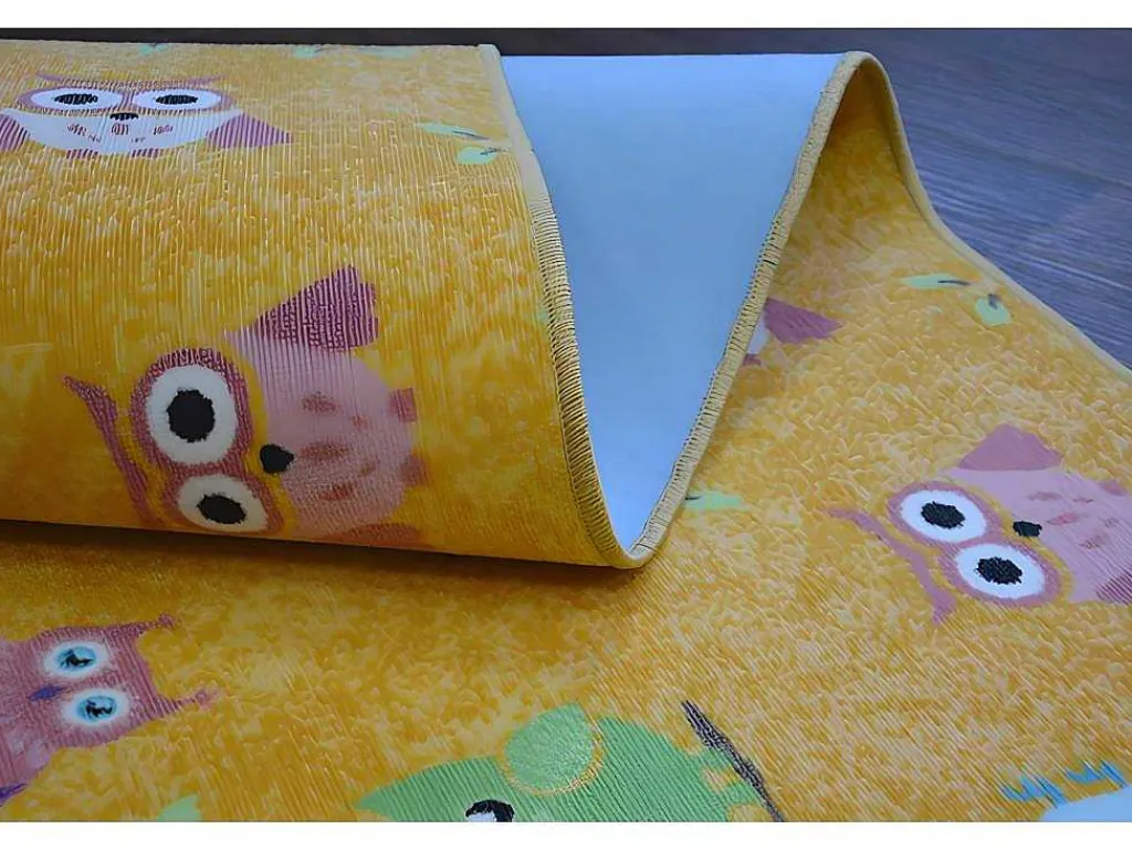 Tapijt Voor Kinderen Owls Geel Uilen 200X400 Cm-RugsX Outlet