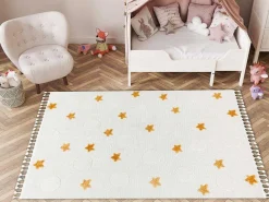 Tapijt Yoyo Gd75 Wit / Oranje - Sterren, Cirkels Voor Kinderen, Struct 200X290 Cm-RugsX Best