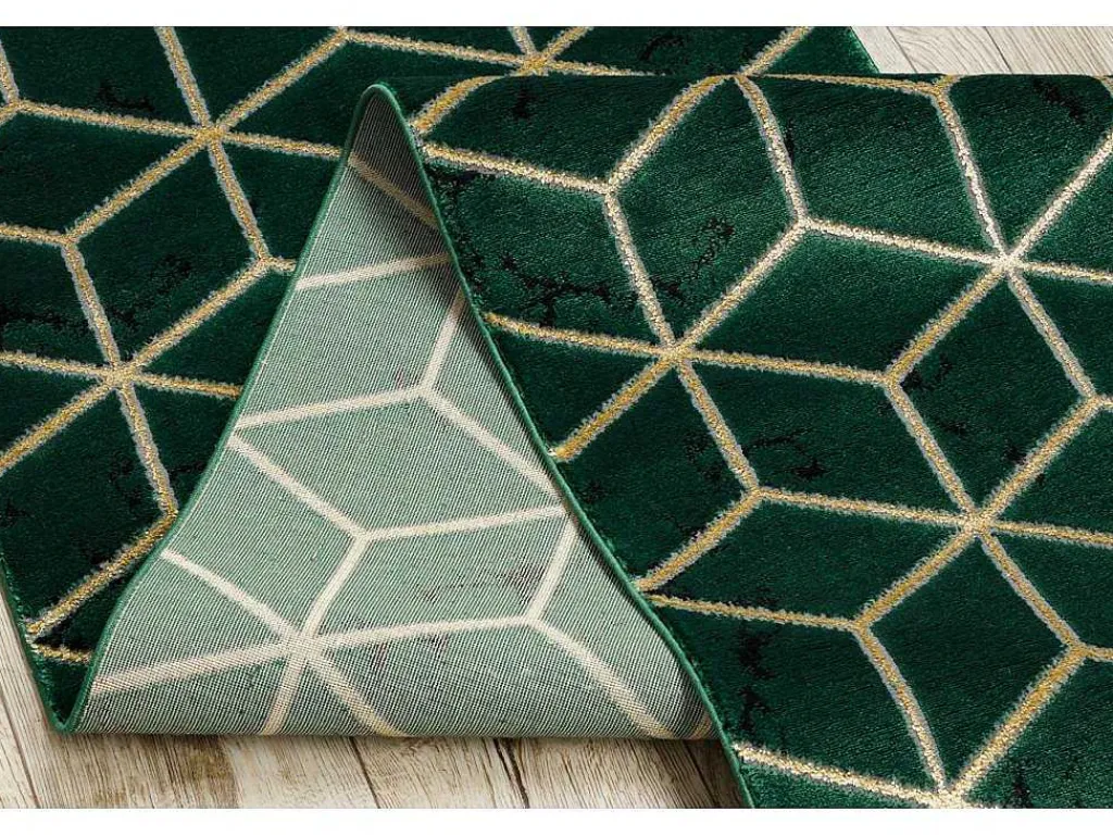 Tapijtloper Emerald Exclusief 1014 Glamour, Stijlvol Kubus Fles Groen 80X400 Cm-RugsX Sale