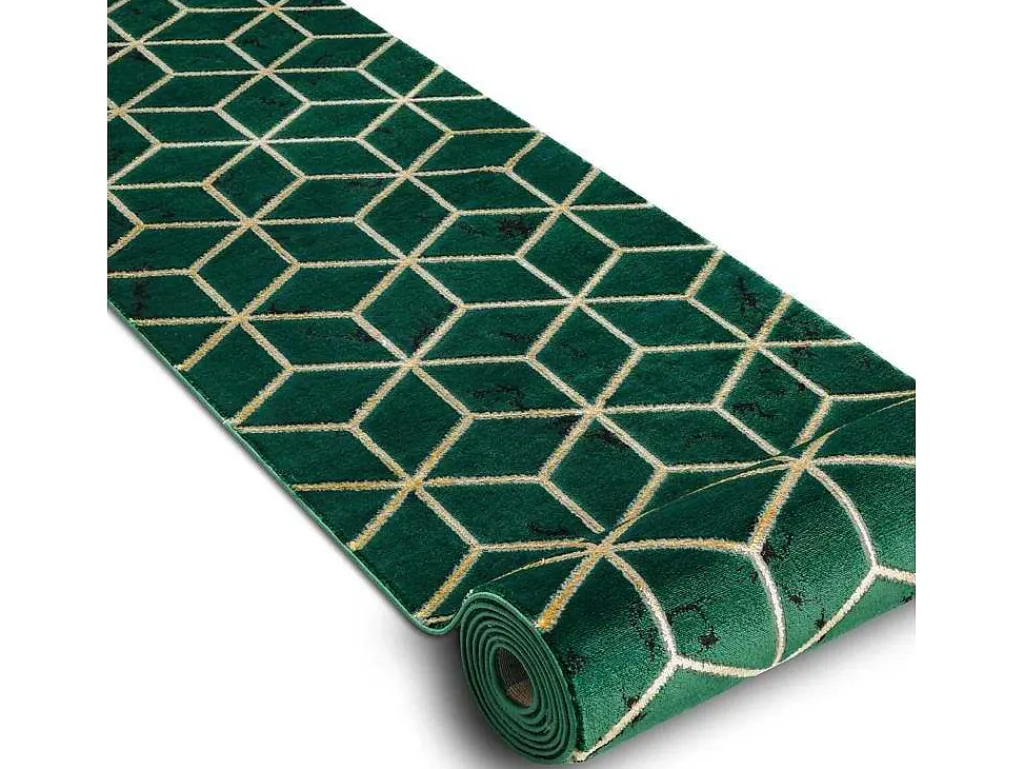 Tapijtloper Emerald Exclusief 1014 Glamour, Stijlvol Kubus Fles Groen 80X400 Cm-RugsX Sale