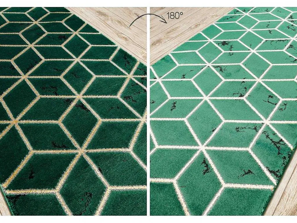 Tapijtloper Emerald Exclusief 1014 Glamour, Stijlvol Kubus Fles Groen 80X380 Cm-RugsX Outlet
