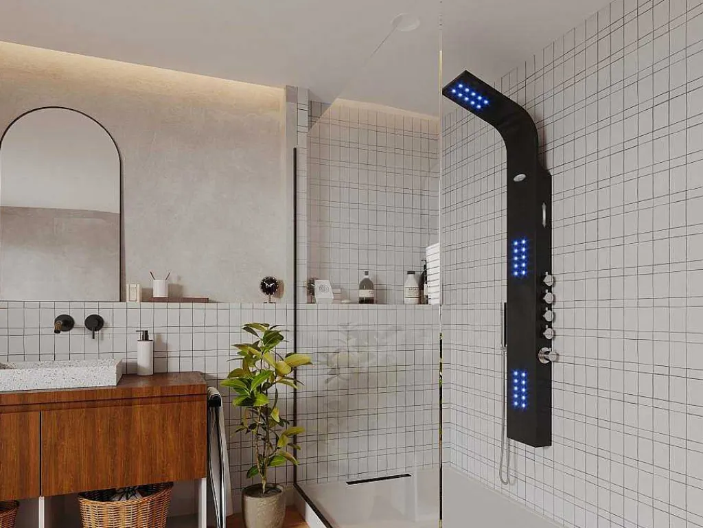 Thermostatische Douchekolom Met Massagestralen, Ledverlichting En Bluetooth - L20 X H165 Cm - Zwart - Chakra V-Shower & Design