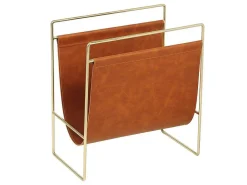 Tijdschrifthouder In Vintage-Stijl Van Kunstleer - L38 X D22 X H41 Cm - Metaal En Bruin Kunstleer - Ferri-OZAIA Hot