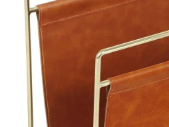 Tijdschrifthouder In Vintage-Stijl Van Kunstleer - L38 X D22 X H41 Cm - Metaal En Bruin Kunstleer - Ferri-OZAIA Hot