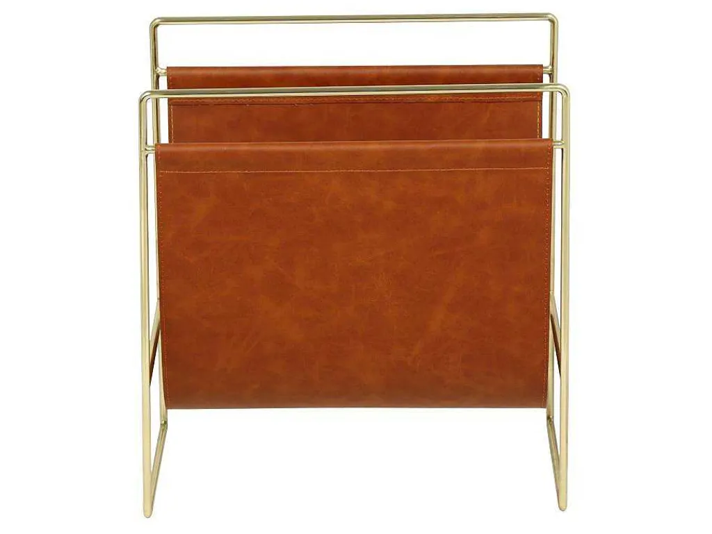 Tijdschrifthouder In Vintage-Stijl Van Kunstleer - L38 X D22 X H41 Cm - Metaal En Bruin Kunstleer - Ferri-OZAIA Hot