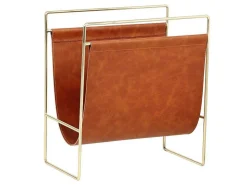 Tijdschrifthouder In Vintage-Stijl Van Kunstleer - L38 X D22 X H41 Cm - Metaal En Bruin Kunstleer - Ferri-OZAIA Hot