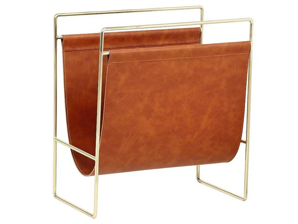 Tijdschrifthouder In Vintage-Stijl Van Kunstleer - L38 X D22 X H41 Cm - Metaal En Bruin Kunstleer - Ferri-OZAIA Hot