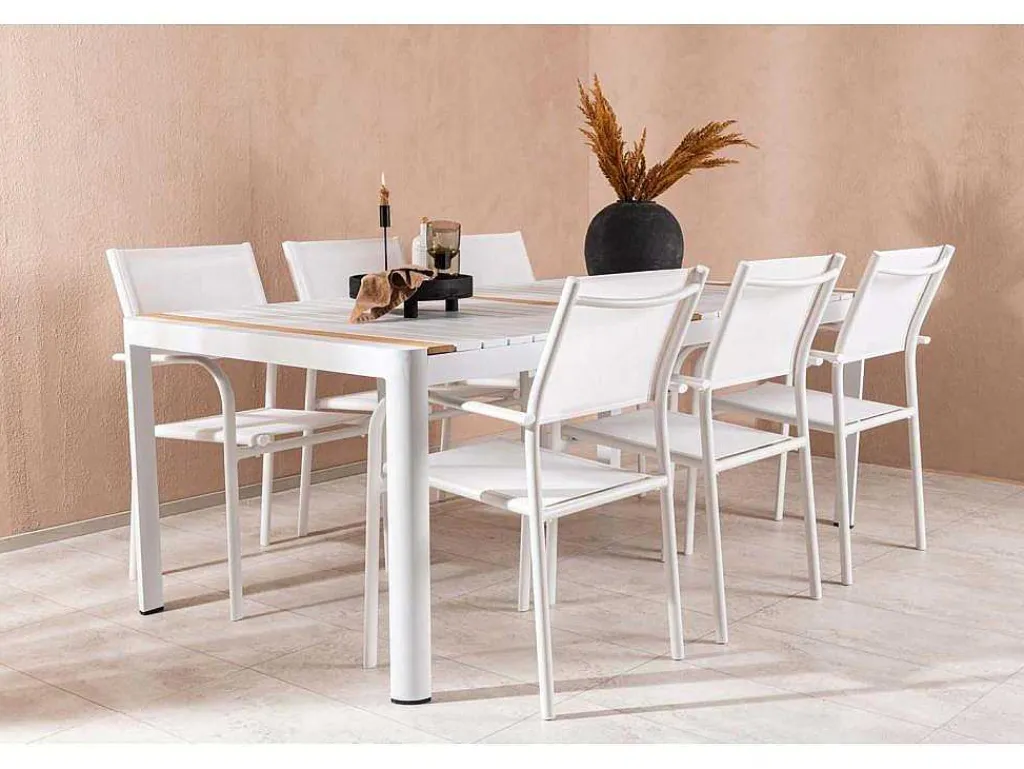 Togo Tuinmeubelset Tafel 100X200Cm Wit, 6 Stoelen Santorini Wit.-Vente-unique Online