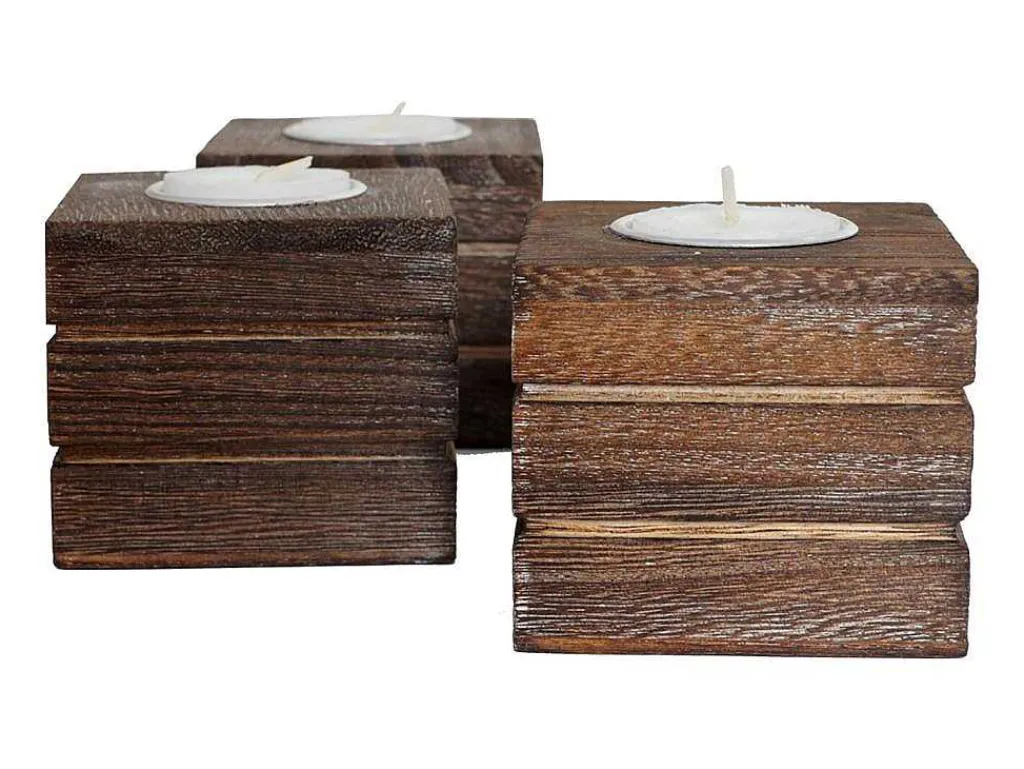 Tolve Theelichthouder (Set Van 3), Bruin-Vente-unique New