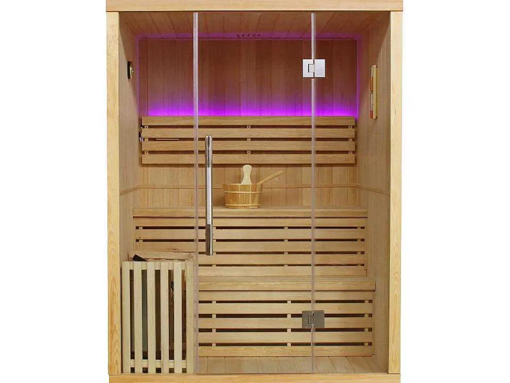 Traditionele Finse Sauna Sigtuna - 2 Tot 3 Plaatsen - L150 X L120 X H200 Cm - Met Led Verlichting-VOGUE SAUNA Online