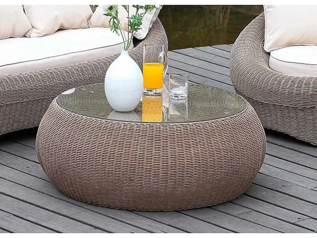 Tuin Loungeset Van Karamel Gevolchten Hars - Zitbank & 2 Fauteuils & Salontafel - Whiteheaven-MYLIA Online