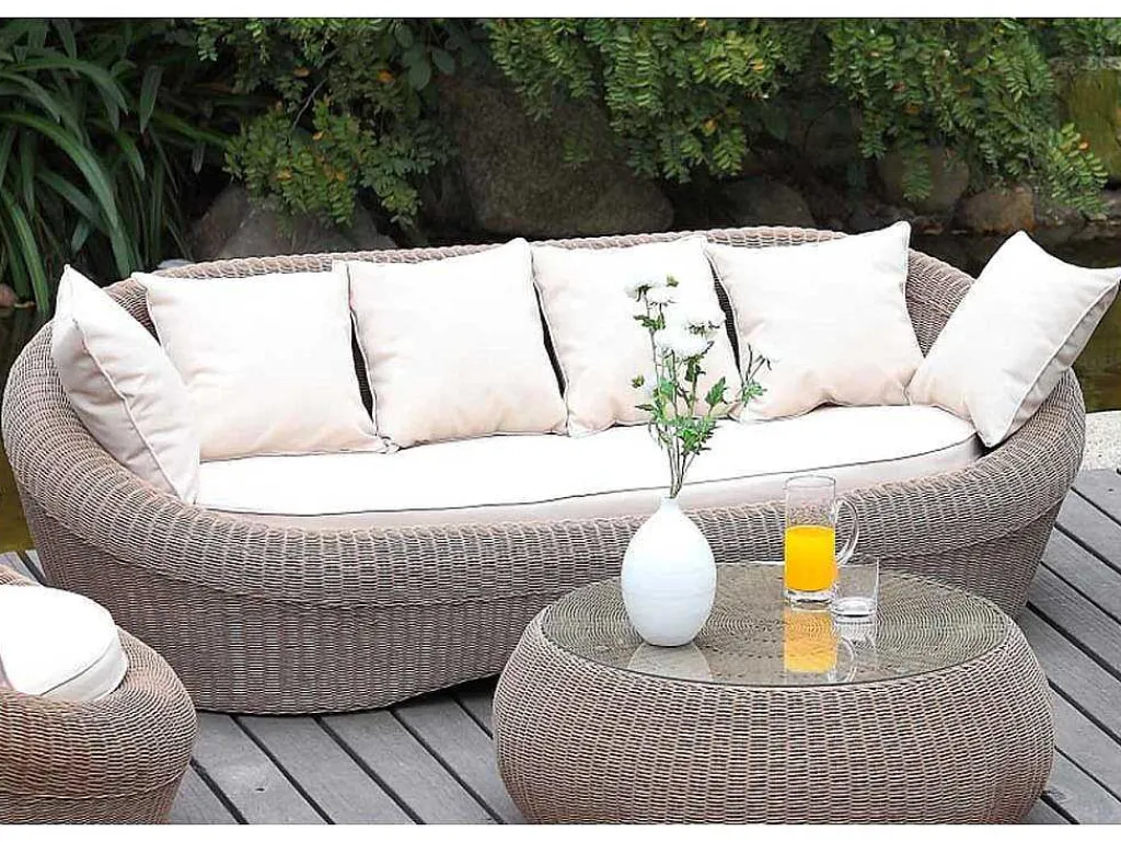 Tuin Loungeset Van Karamel Gevolchten Hars - Zitbank & 2 Fauteuils & Salontafel - Whiteheaven-MYLIA Online